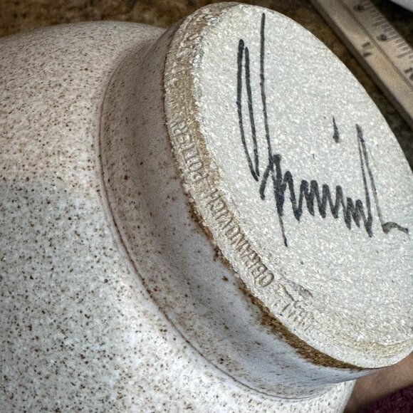 Michael Obranovich Stoneware Pottery Bowl Earthtones Spotted Signed 7.5" X 5.2" - Picture 10 of 12